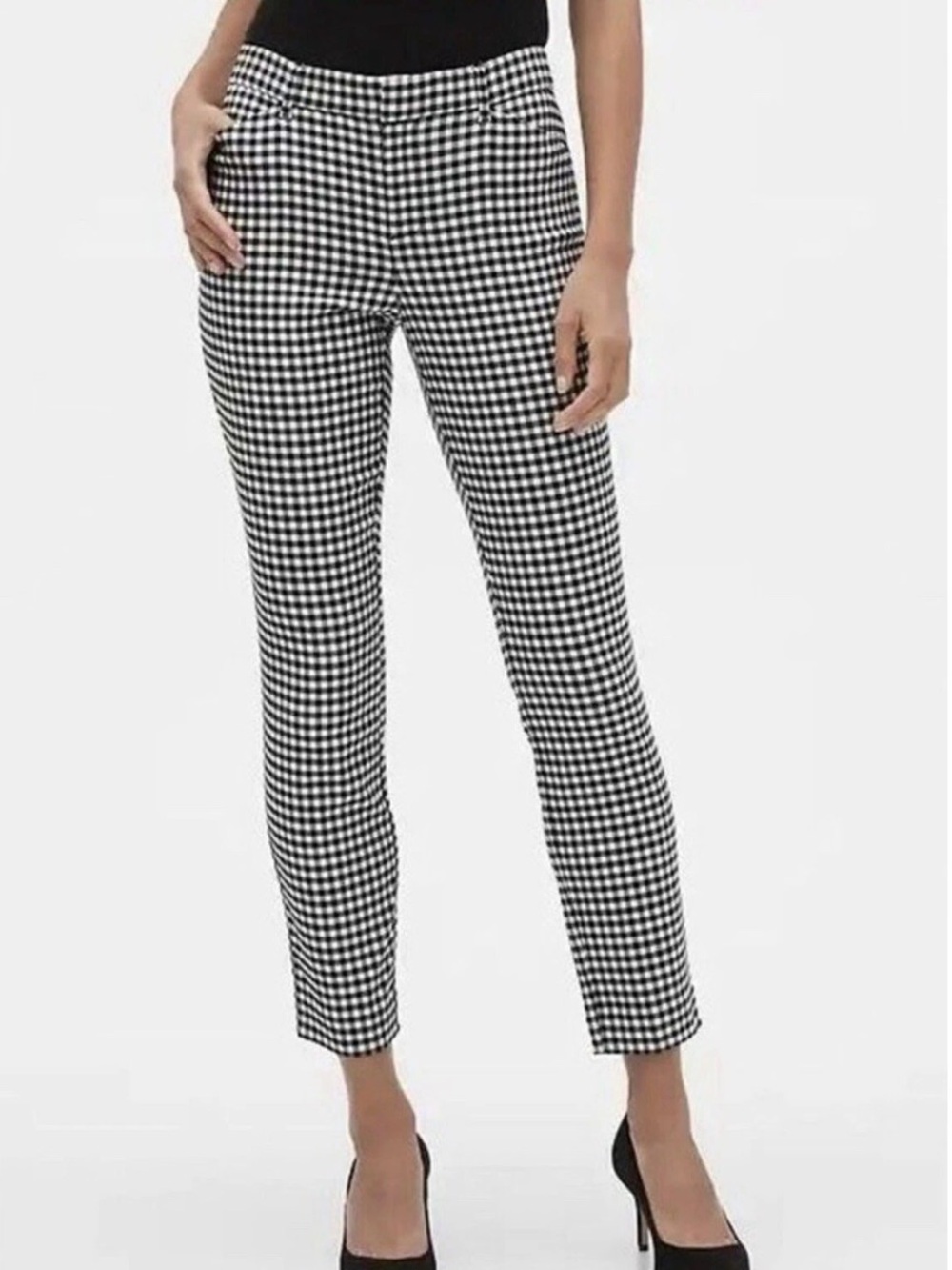 GAP Signature Skinny Ankle Gingham Check Pants Black White Size 12